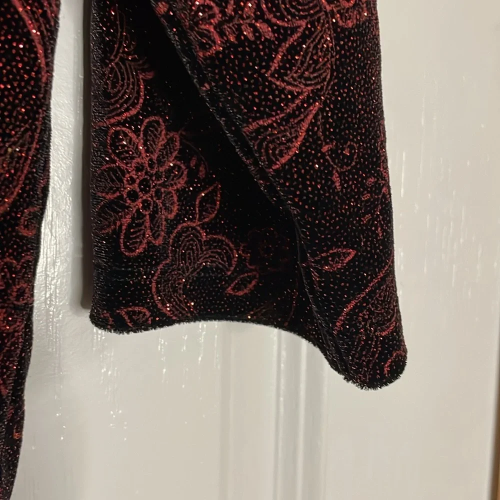 NOTATIONS Glitter Floral 3/4 Sleeve Pullover Velvet Top, Women’s L, Burgundy